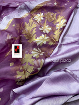 Lavender colour silk linen handwoven jamdani saree - Tamal Boutique