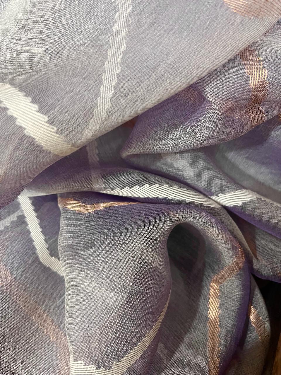 Lavender colour half silk & half linen temple border handwoven jamdani saree