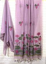 Lavender colour silk cotton lotus design handloom jamdani saree - Tamal Boutique