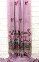 Lavender colour silk cotton lotus design handloom jamdani saree