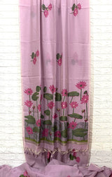 Lavender colour silk cotton lotus design handloom jamdani saree - Tamal Boutique