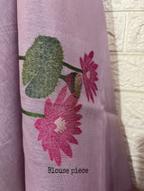 Lavender colour silk cotton lotus design handloom jamdani saree - Tamal Boutique