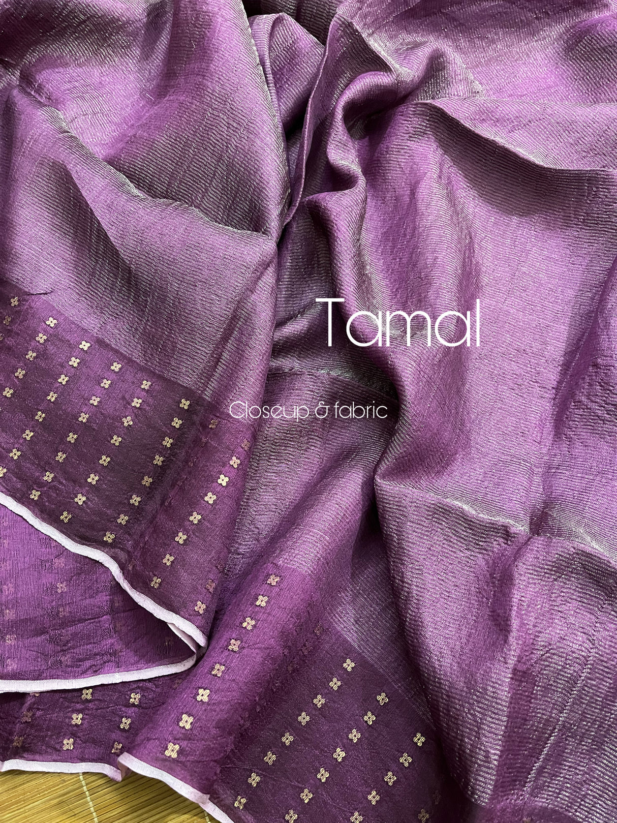 Lavender sequins border noil tusser zari silk handloom saree