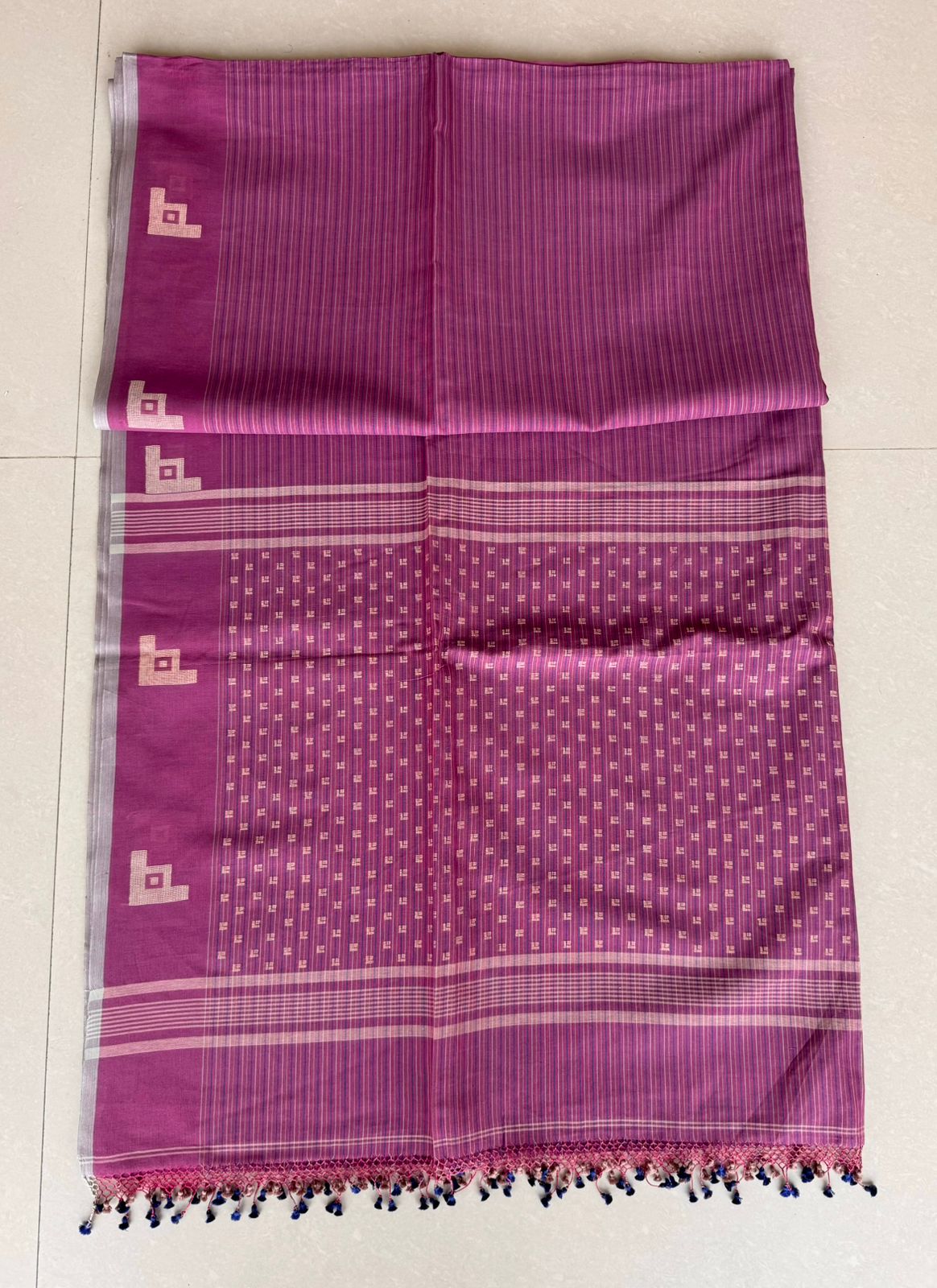 Magenta with white border pure cotton handwoven jamdani saree - Tamal Boutique