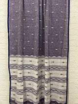 Lavender with blue border fish motifs cotton handwoven jamdani saree