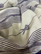 Lavender with blue border fish motifs cotton handwoven jamdani saree - Tamal Boutique