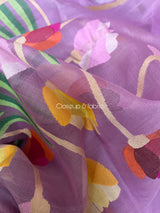 Pink Blue with multi colour tulip handwoven muslin silk jamdani saree