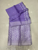 Lavender with silver border traditional handwoven muslin silk jamdani saree