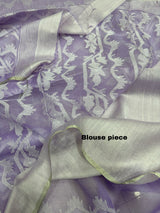 Lavender with silver border traditional handwoven muslin silk jamdani saree