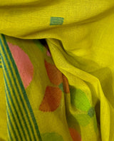 Lemon yellow colour pure cotton handwoven jamdani kurti & dupatta set