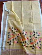 Lemon yellow pure Resham muslin Kota silk handwoven jamdani saree