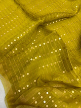 Lemon yellow with zari border sequins handwoven saree