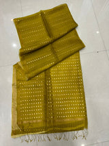 Lemon yellow with zari border sequins handwoven saree