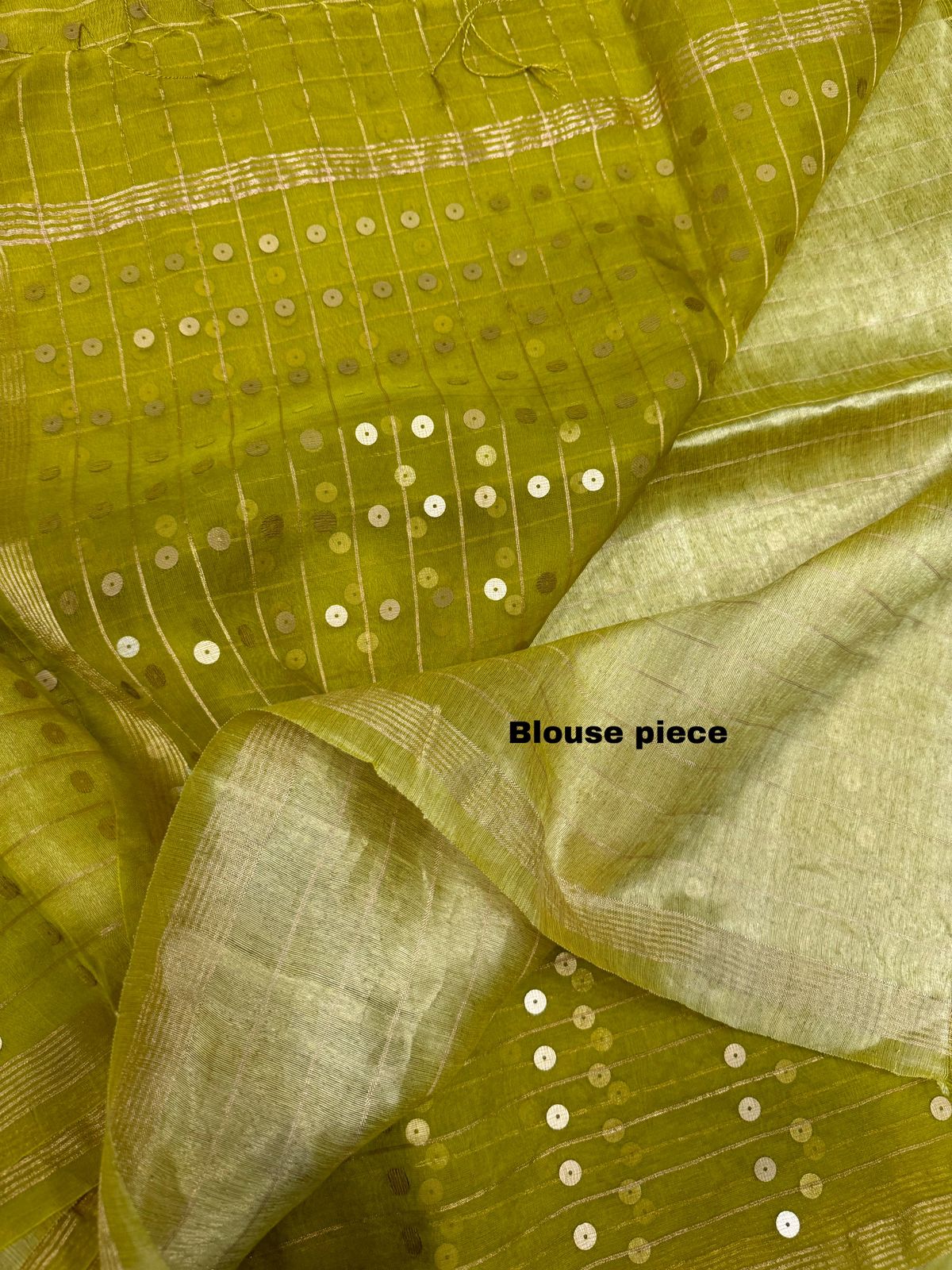 Lemon yellow with zari border sequins handwoven saree