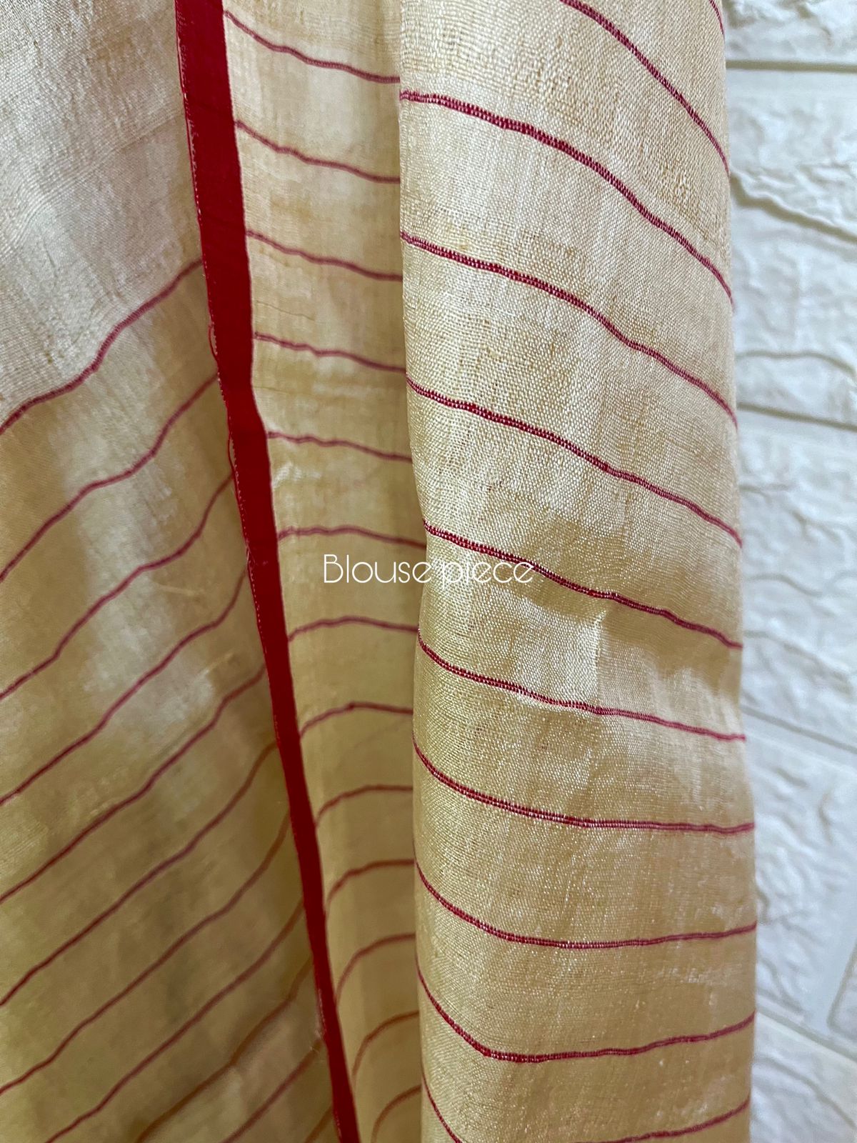 Light beige with red colour traditional tussar silk handwoven dhakai jamdani saree