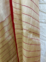 Light beige with red colour traditional tussar silk handwoven dhakai jamdani saree