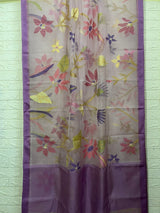 Light Lavender with multi colour allover floral handwoven muslin silk jamdani saree