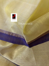 Light yellow with purple border allover seasonal floral handwoven jamdani saree in muslin silk