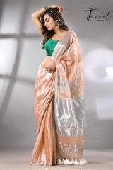 Light peach tissue handloom saree_front2