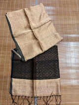 Light biscuit colour with black border handloom jamdani zari linen saree