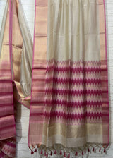 Light muga colour with zari border temple pallu silk cotton handloom saree
