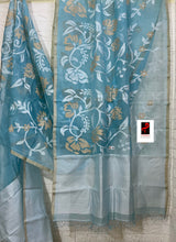 Light sky blue with white & beige colour allover floral handwoven jamdani saree - Tamal Boutique