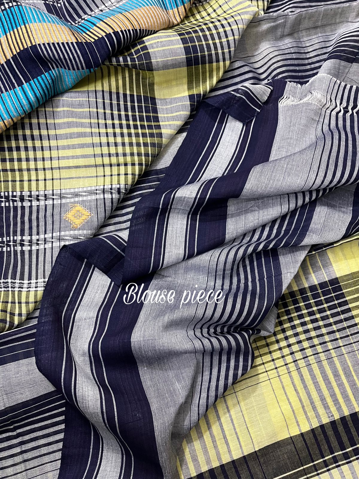 Light yellow with black checks bhujoudi design fulia cotton handloom saree - Tamal Boutique