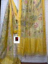 Light yellow with multi colour allover floral handwoven jamdani saree