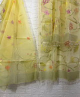 Light yellow with multi colour allover floral muslin silk kurta & dupatta set