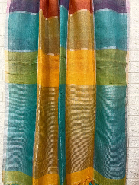 Linen handloom multicoloured saree