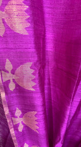 Magenta with hot pink gold lotus matka silk handwoven jamdani saree