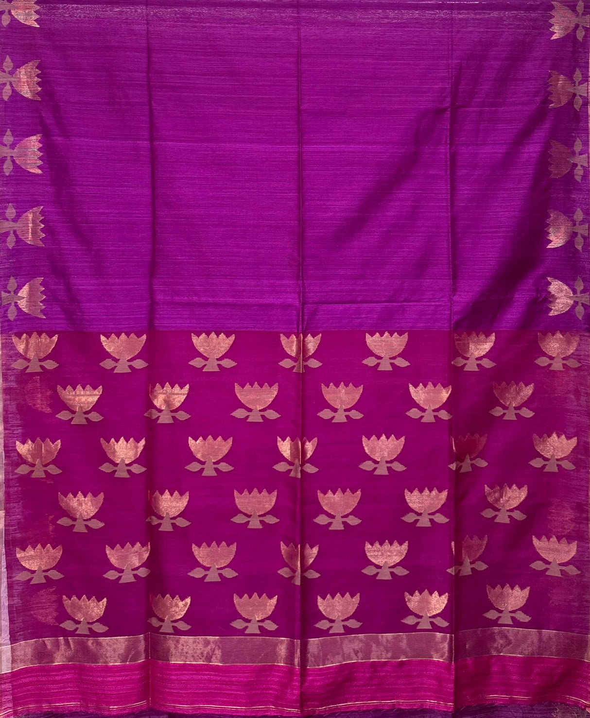 Magenta with hot pink gold lotus matka silk handwoven jamdani saree