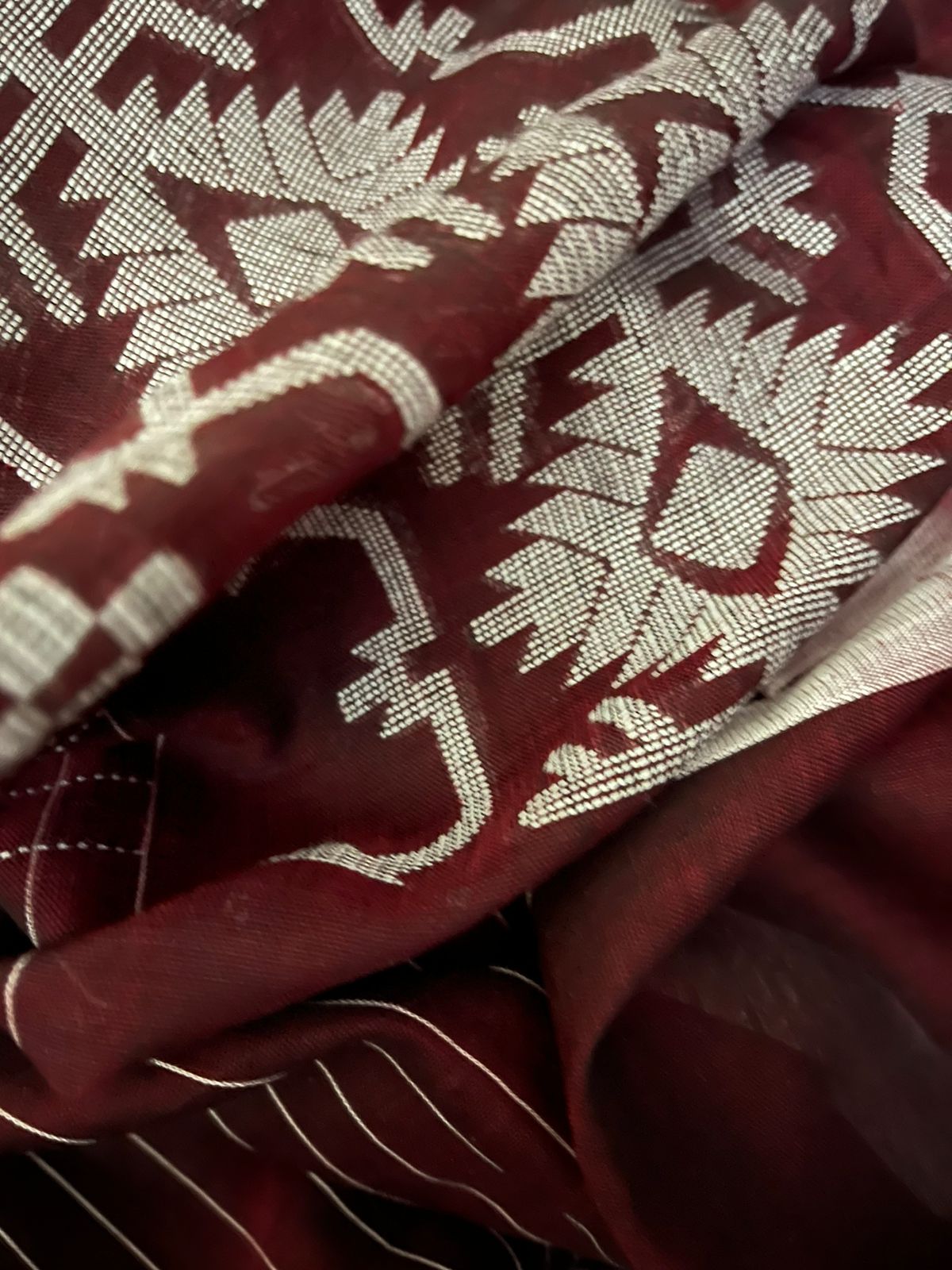 Maroon with white cotton jacquard handloom jamdani saree