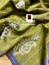 Mehendi green alpona motifs matka silk jamdani saree