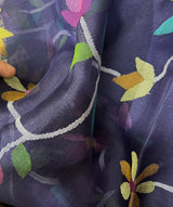 Midnight indigo with multicolour madhvilata allover  floral handwoven muslin silk jamdani saree