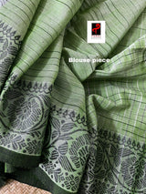 Moss green with black fulia cotton handloom jamdani saree