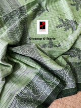 Moss green with black fulia cotton handloom jamdani saree