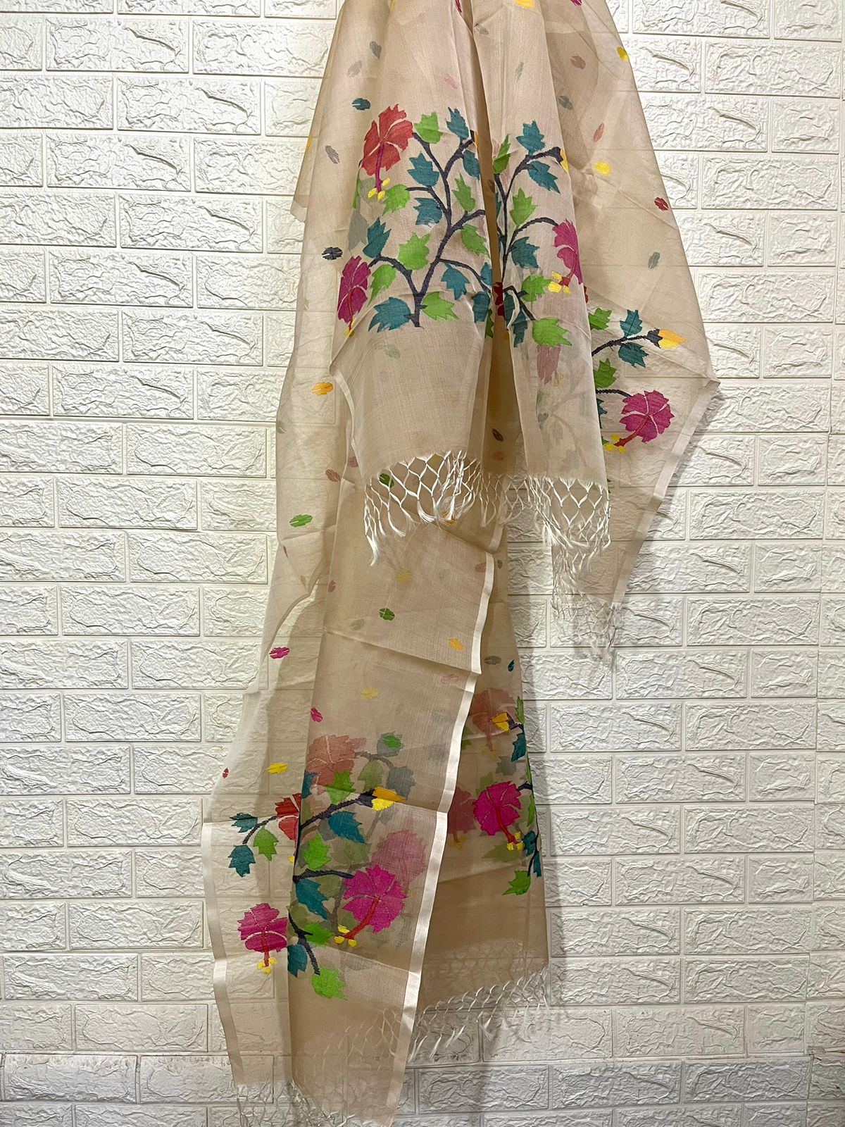 Muga with multi colour hibiscus handwoven jamadani kurti & dupatta piece - Tamal Boutique