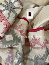 Natural tusser with red border and multi colour traditional tusser silk handwoven jamdani saree