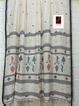 Offwhite with black border cotton traditional pallu handwoven needle work jamdani saree