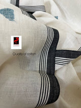 Offwhite with black border cotton traditional pallu handwoven needle work jamdani saree - Tamal Boutique