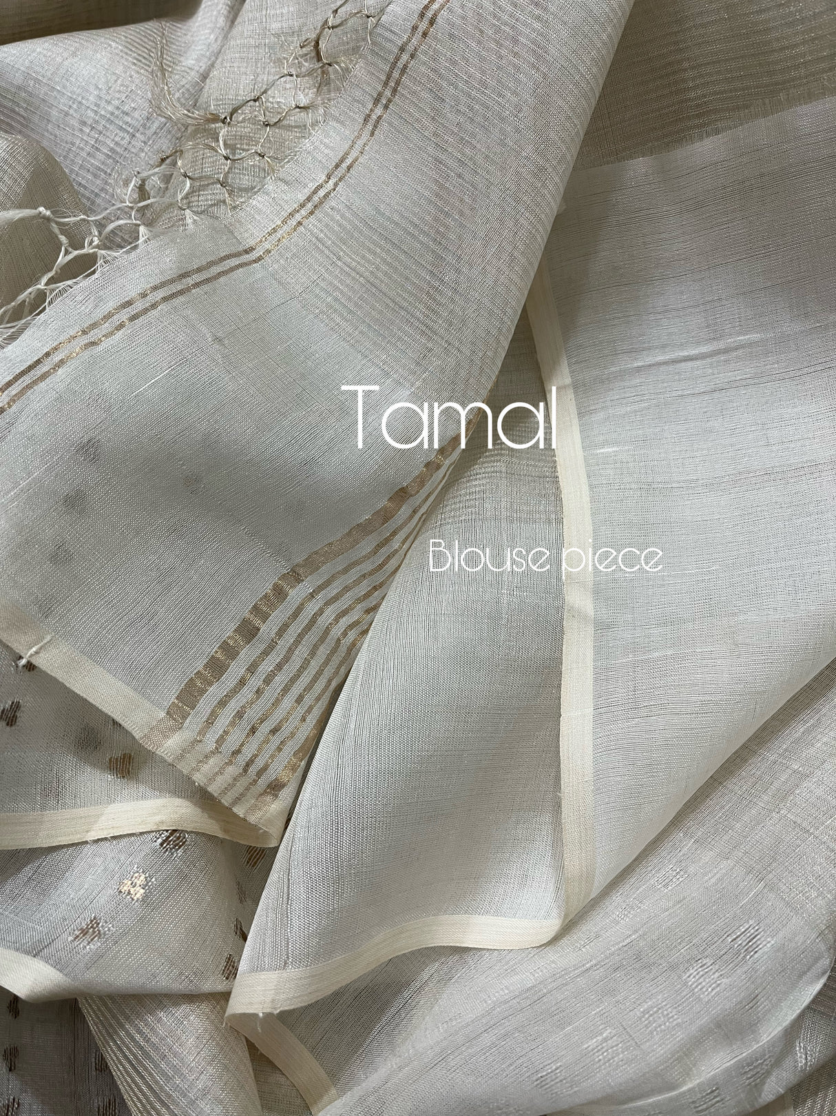 Offwhite sequins border noil tusser zari silk handloom saree - Tamal Boutique