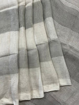 Offwhite with ash block check pure linen handloom saree - Tamal Boutique