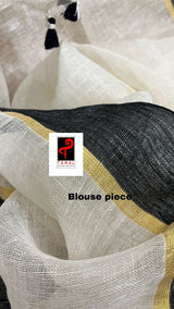 Offwhite with black border linen handwoven jamdani saree