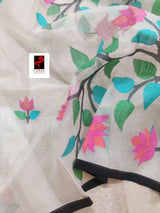 Off white with black border muslin floral buta handwoven jamadani saree