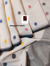 Offwhite with black border palka dot cotton handwoven jamdani saree