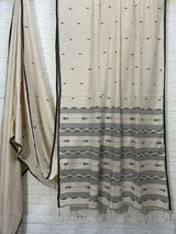 Offwhite with black border pure cotton fish motifs handwoven jamdani saree
