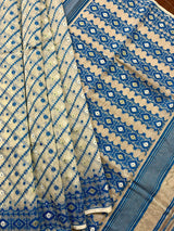 Offwhite with firoza soft handloom dhakai jamdani saree - Tamal Boutique