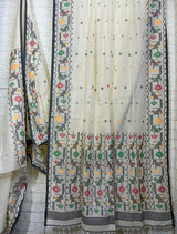 Offwhite with multi colour cotton handloom jamdani saree