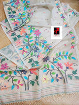 Offwhite with multi colour floral handwoven jamdani saree